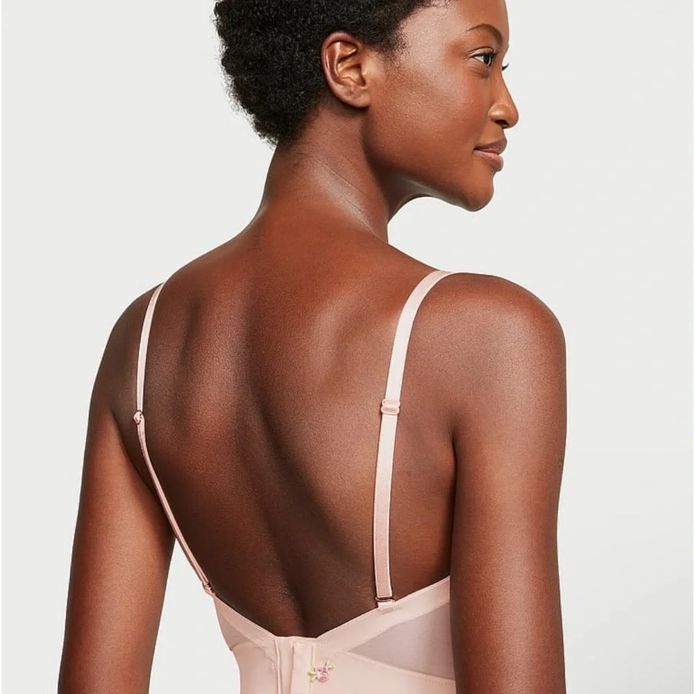 Rosebud Embroidery Unlined Strapless Plunge-Back Corset Top